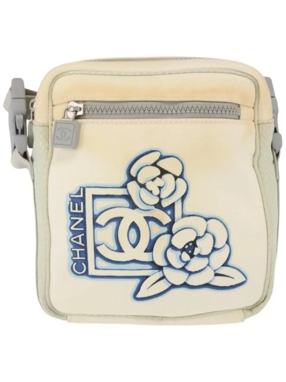 Authentic CHANEL Sports Line Shoulder Bag Nylon White Silver CC